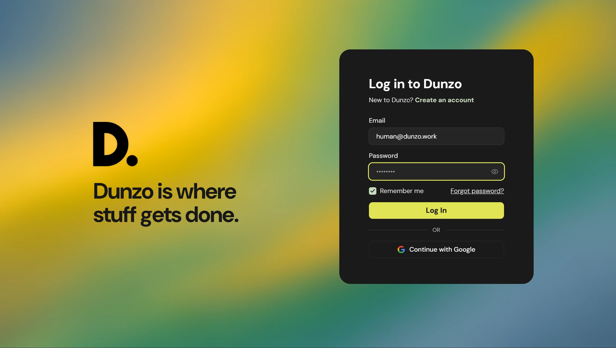 The Dunzo sign-in screen